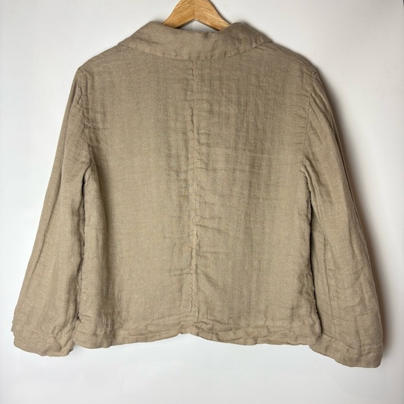 120% Lino Tan Glittered Linen Peter Pan Collar Jacket - Picture 3 of 6